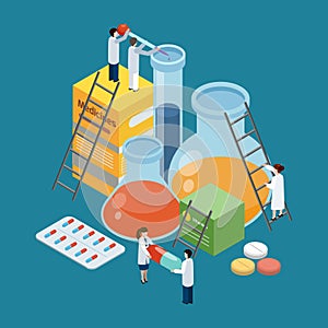 Pharmaceutical Production Composition Isometric Background