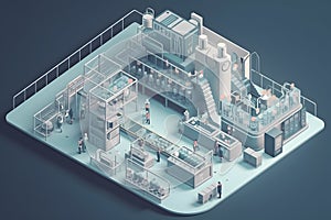 Pharmaceutical production isometric composition. Neural network AI generated