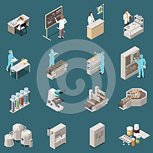 Pharmaceutical Production Isometric Icon Set photo