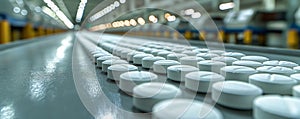 Pharmaceutical production line closeup