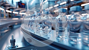 Pharmaceutical vials on a sterile production line at a pharma plant