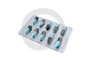 pharmaceuticals antibiotics pills medicine /colorful antibacterials pills isolated on white background