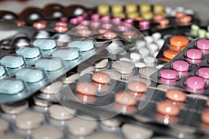 pharmaceuticals antibiotics tablets capsule in a blister defocused