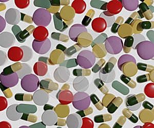 pharmaceuticals variety of drugs, pills and tablets full color