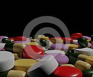 pharmaceuticals variety of drugs, pills and tablets full color