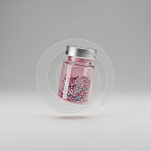 PharmaceuticalVial MedicalBottle FloatingObject 3DRender TranslucentGlass