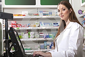 Pharmacist at the cash desk