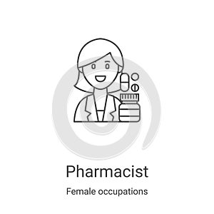 Pharmacist icon vector from female occupations collection. Thin line Pharmacist outline icon vector illustration. Linear symbol