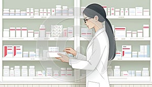 Pharmacist Organizing Medication on Pharmacy Shelves