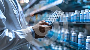 Pharmacist Selecting Medication in Pharmacy. AI generated
