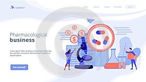 Pharmacological business concept landing page.