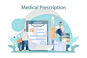 Pharmacologist concept. Pharmacist preparing and selling drugs