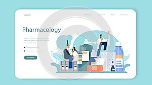 Pharmacologist web banner or landing page. Pharmacist preparing