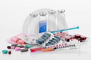 Pharmacology tablets vials syringes photo