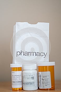 Pharmacy Bag with medicine prescriptions in front