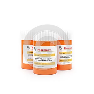 Pharmacy bottles. 3d rendering illustration on white background