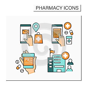 Pharmacy color icons set