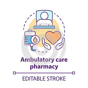 Pharmacy concept icon. Ambulatory care medication idea thin line illustration. Clinical, hospital patient medicine