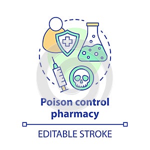 Pharmacy concept icon. Poisons control pharmacology branch idea thin line illustration. Poisonous element and antidote