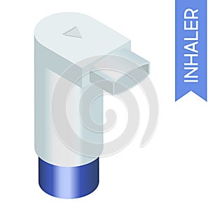 Pharmacy concept. Isometric inhaler for asthmatic. Vector illustration in modern 3d isometry style.