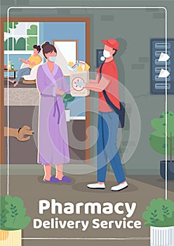 Pharmacy delivery service poster flat vector template