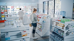 Pharmacy Drugstore: Diverse Group of Multi-Ethnic Customers Browsing, Purchasing Medicine, Drugs
