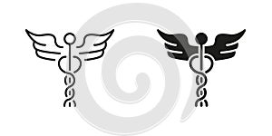 Pharmacy Emblem, Hospital Pictogram. Caduceus Medical Sign. Pharmaceutical Healthcare Symbol Collection. Caduceus Greek