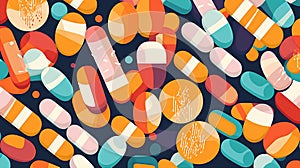pharmacy health medical orange medicine character prescription drug concept pill. Generative AI.