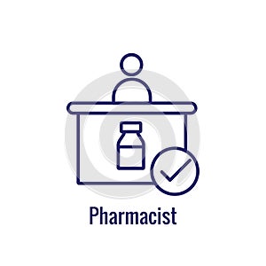 Pharmacy icon with an aspec of the pharma business - outline icon