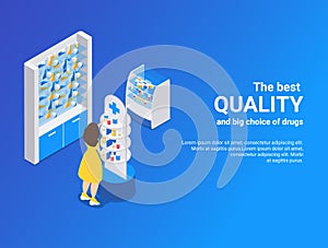 Pharmacy Isometric Blue Background