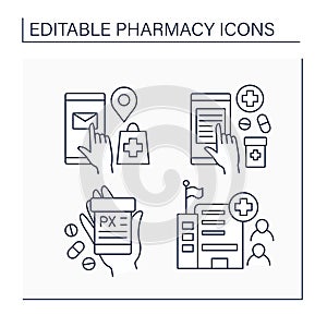 Pharmacy line icons set