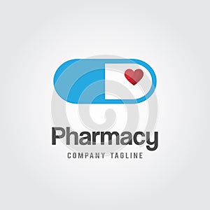 Pharmacy Logo template.  Medicine and heart icon for Dispensary,Drugstore, Hospital and Clinic