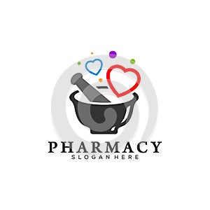Pharmacy with Love Logo Design Template, Medical Pharmacy Logo Vector, Icon Symbol