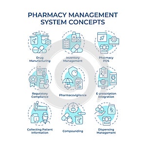 Pharmacy management system soft blue concept icons