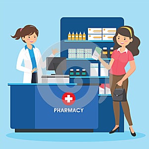 Pharmacy with nurse in counter