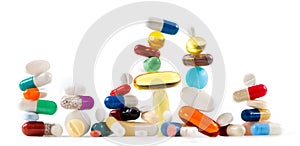 Pharmacy -orizontal plane of conventional medicine capsules