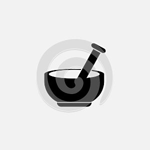 Pharmacy, pestle and mortar of black color. Vector Medical Herbs icon on white background