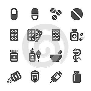 Pharmacy and pill icon set, vector eps10 photo