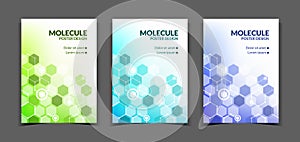 Pharmacy poster, molecular science innovation. Chemistry or biotechnology vertical banner collection, medical business