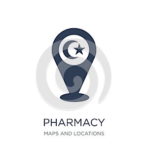 Pharmacy Sign icon. Trendy flat vector Pharmacy Sign icon on white background from Maps and Locations collection