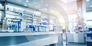 A pharmacy store. Pharmacist and medicine concept. Blurred background