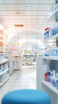 A pharmacy store. Pharmacist and medicine concept. Blurred background