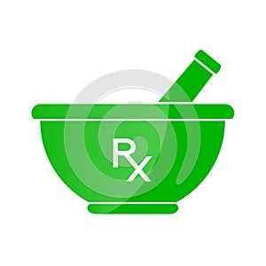 Pharmacy symbol - mortar and pestle in green photo