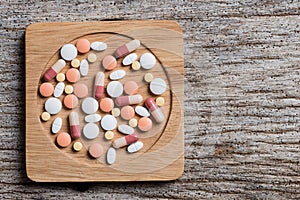 Pharmacy theme, medicine tablets antibiotic pills.