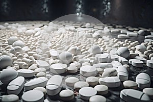 Pharmacy theme, white medicine tablets antibiotic pills. AI generated