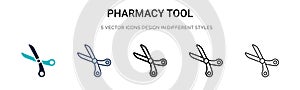 Pharmacy tool icon in filled, thin line, outline and stroke style. Vector illustration of two colored and black pharmacy tool