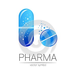 Pharmacy vector symbol for pharmacist, pharma store, doctor and medicine. Modern design vector logo on white background