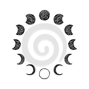 Phase of the Moon scribble icon set, Lunar phase. Vector