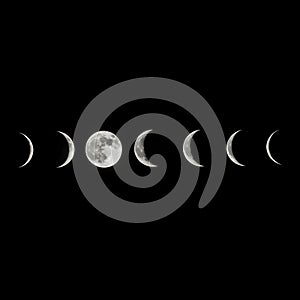 Phases of the moon sequence on black background moon phases