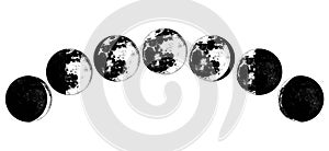 The Phases Of The Moon in the solar system. Astrology or astronomical galaxy space. Orbit or circle. engraved hand drawn